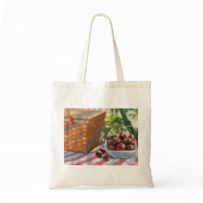 Cherries and Picnic Basket Canvas Bag by thenaturalgift