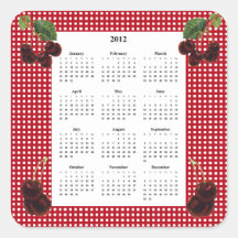 Cherries and Red & White Chequered 2012 Calendar Square Stickers