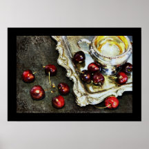 cherries on silver tray print