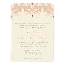 Cherry and Peach Damask Wedding Invitation