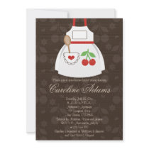 Cherry Apron Bridal Shower Invitation Red and Brow