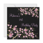 Cherry Blossom 21st Elegant Birthday Party Black Custom Announcements