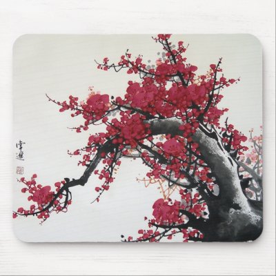 Cherry Blossom - Chinese Painting Mousepad by AV_Designs