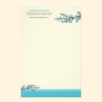 Cherry Blossom Custom Stationery (aqua) stationery