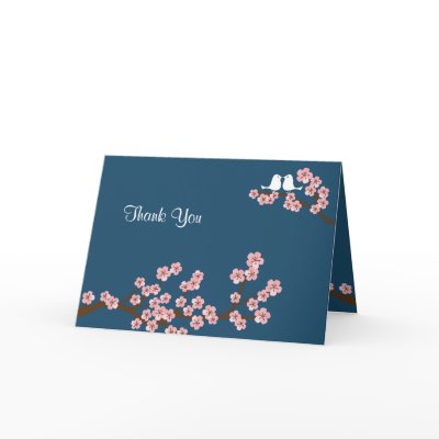 Cherry Blossom Garden (Navy) Wedding Thank You Cards by poptasticbride