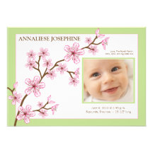 Cherry Blossom Girl Birth Announcement : baby mint