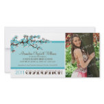 Cherry Blossom Graduation Announcement (aqua) Photo Card Template
