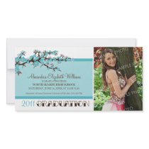 Cherry Blossom Graduation Announcement (aqua) Photo Card Template
