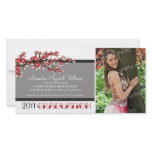 Cherry Blossom Graduation Announcement (black) Photo Card