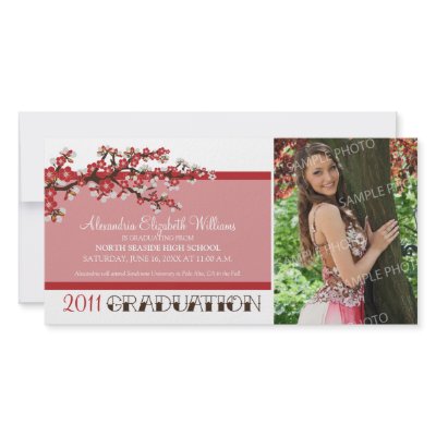 Cherry Blossom Graduation Announcement (red) Customized Photo Card by BeezKneez