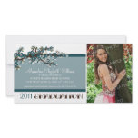 Cherry Blossom Graduation Announcement (teal) Photo Cards