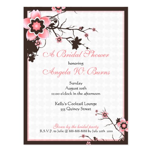 Cherry Blossom Modern Custom Bridal Shower Post Card