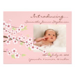 Cherry Blossom Pink & Brown Baby Girl Photo Birth Personalized Invites