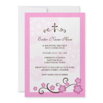 Cherry blossom pink first communion invitation