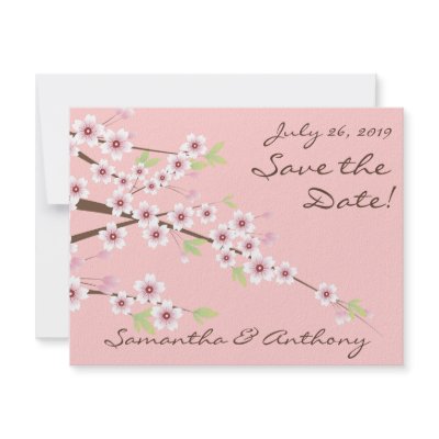Cherry Blossom Pink Wedding Save the Date Invitation by CustomInvites