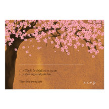 Cherry Blossom Sakura Watercolor (Sunset) RSVP Invites