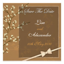 Cherry Blossom Save The Date :: Brown Invitation