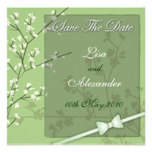 Cherry Blossom Save The Date :: Green Custom Invites