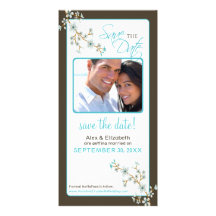 Cherry Blossom Save the Date Photocard (aqua) Photo Card Template