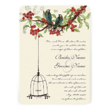Cherry Blossom Vintage Birds & Birdcage Weddings Personalized Invitation