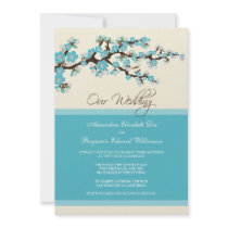 Cherry Blossom Wedding Invitation (aqua)