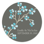 Cherry Blossom Wedding Invitation Seal (aqua) Round Sticker