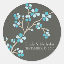 Cherry Blossom Wedding Invitation Seal (aqua) Sticker