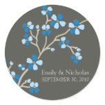 Cherry Blossom Wedding Invitation Seal (blue) Stickers