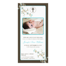 Cherry Blossoms Baptism Announcement (aqua) Custom Photo Card