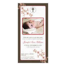 Cherry Blossoms Baptism Announcement (red) Photo Card Template
