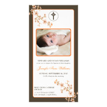 Cherry Blossoms Baptism Announcement (tangerine) Picture Card