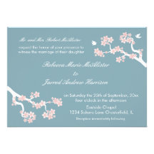 Cherry Blossoms on blue Landscape Invite