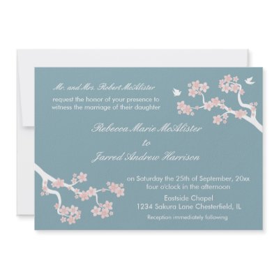 Cherry Blossoms on blue Landscape Invite by rumored