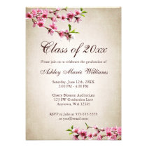 Cherry Blossoms Vintage Tan Graduation invitations