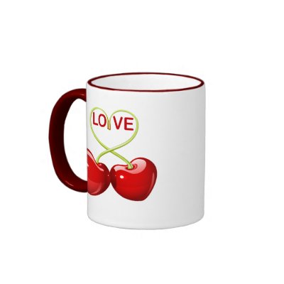 CHERRY LOVE HEARTS COFFEE MUG by dgpaulart