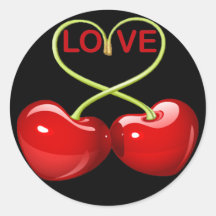 CHERRY LOVE HEARTS ROUND STICKERS