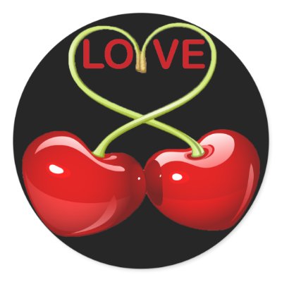 CHERRY LOVE HEARTS ROUND STICKERS by dgpaulart