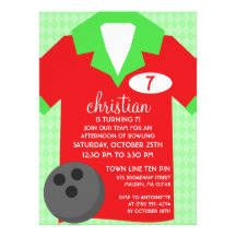 Cherry Red Join the Team Bowling Birthday Party Personalized Announcement