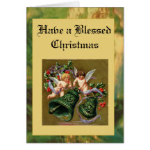 Cherub Christmas in Stained Glass Greeting Card