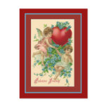 Cherubs and Hearts Vintage Valentine Greetings Postcard