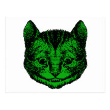 Cheshire Cat Inked Green Fill Postcard
