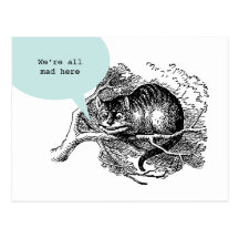 Cheshire Cat - We're all mad here quote Postcard