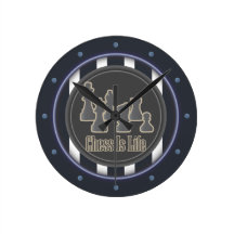 Chess is Life Blue Round Wall Clock