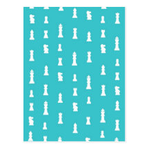 Chess piece pattern - teal blue postcards