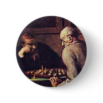 Chess Players By Daumier Honoré Pinback Buttons