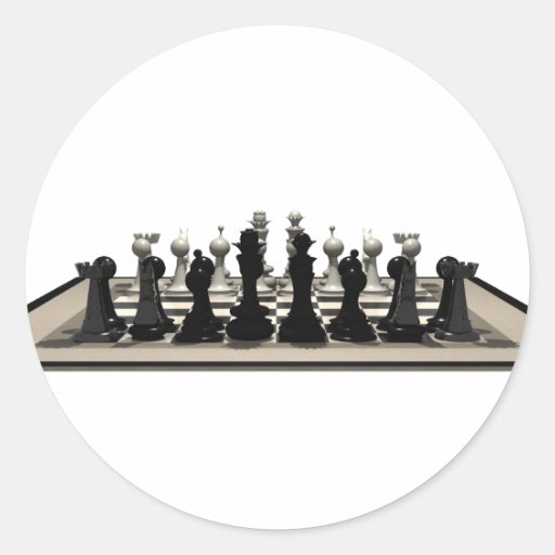 Chessboard with Chess Pieces: Round Stickers