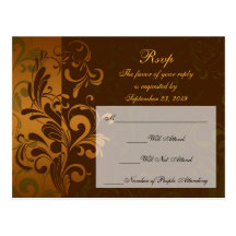 Chestnut Brown Gold/Green RSVP Reply Postcard