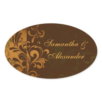 Chestnut Brown/Gold/Green Swirl Envelope Seal or Sticker by CustomInvites