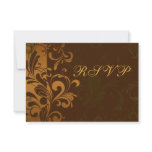 Chestnut Brown Gold/Green Swirl RSVP Reply Cards Custom Announcements