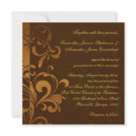 Chestnut Brown Gold/Green Swirl Square Wedding Invitations